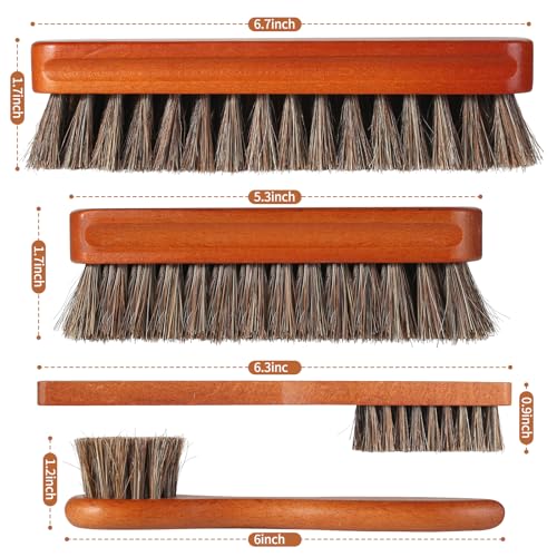 YEHFHSU 4 Pcs Shoe Brush, Horse Hair Brush for Leather Shoe Care, Professional Shoe Polish Brushes, Horsehair Cleaning B