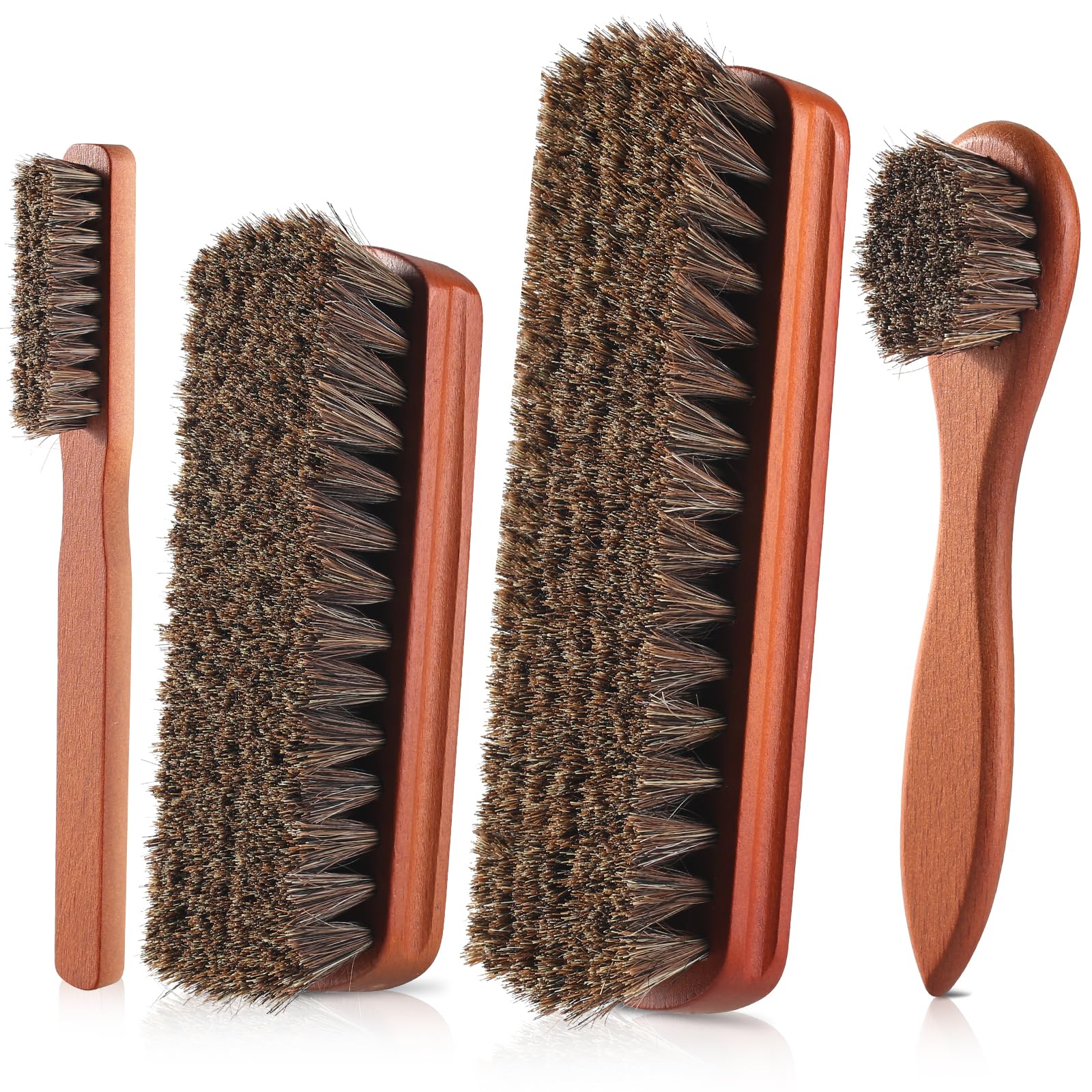 YEHFHSU 4 Pcs Shoe Brush, Horse Hair Brush for Leather Shoe Care, Professional Shoe Polish Brushes, Horsehair Cleaning B